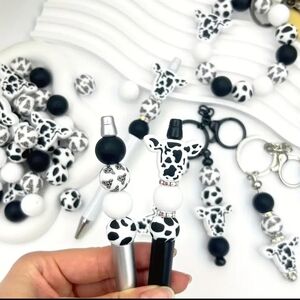 Cow Print Beaded Pens and Keychains